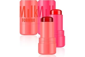 Aaiffey 2 Pcs Milk Jelly Blush,Jelly Tint Blush Stick Sheer Lip & Cheek Stain Milk Cooling Water Jelly Tint Long Lasting Face Blushes, Lip Gloss Cheek Solid Moisturizer Stick (01#+02#)