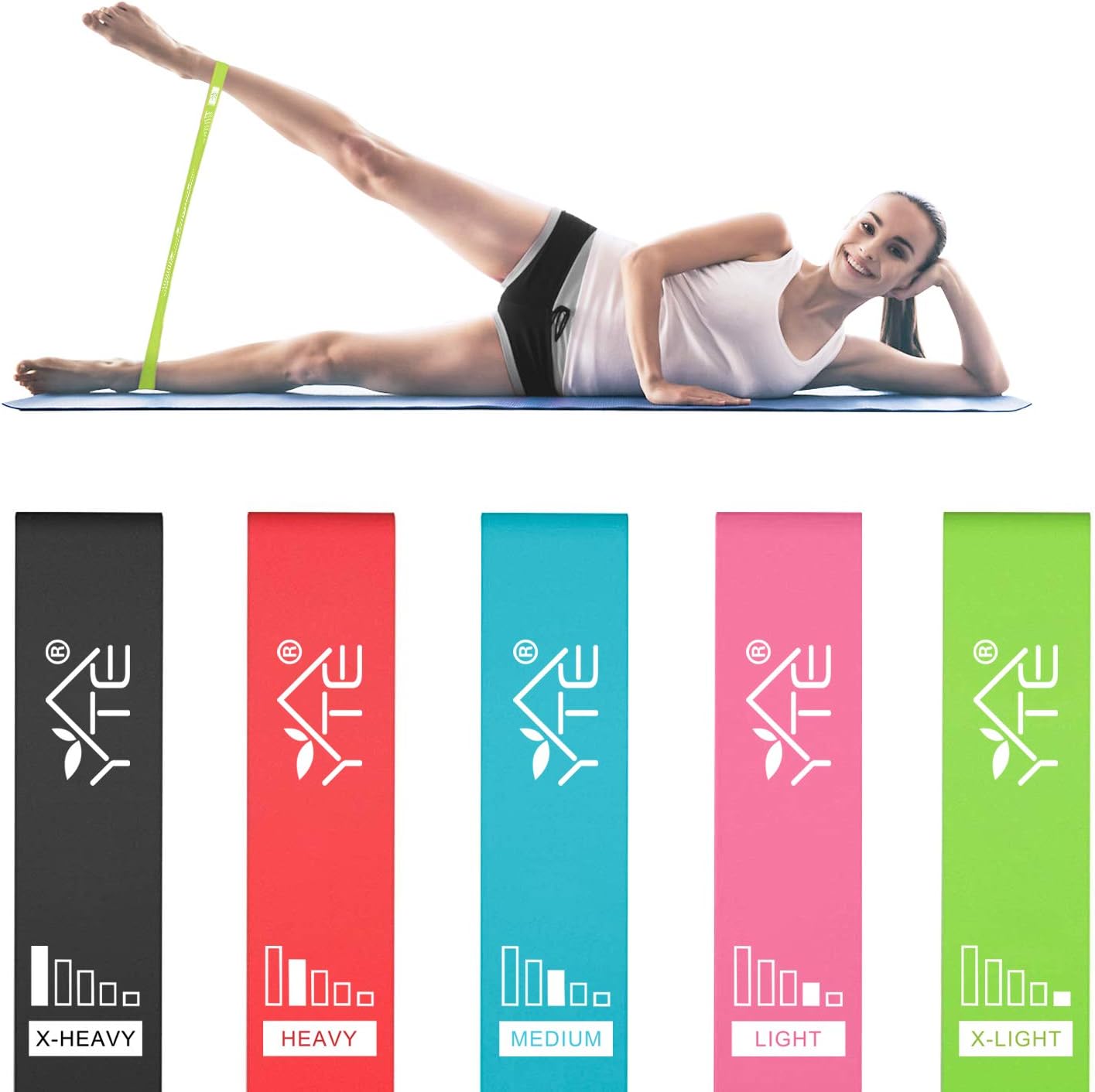 YTE Resistance Bands Set, Workout Bands for Home GYM Fitness, Stretching, Strength Training, Set of 5 Exercise Bands