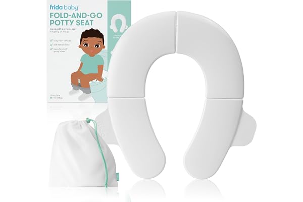 Frida Baby Fold-and-Go Portable Potty Seat for Toilet, Foldable Travel Potty Seat for Toddler, Fits Round & Oval Toilets, Non-Slip Base, Handles, Includes Free Travel Bag