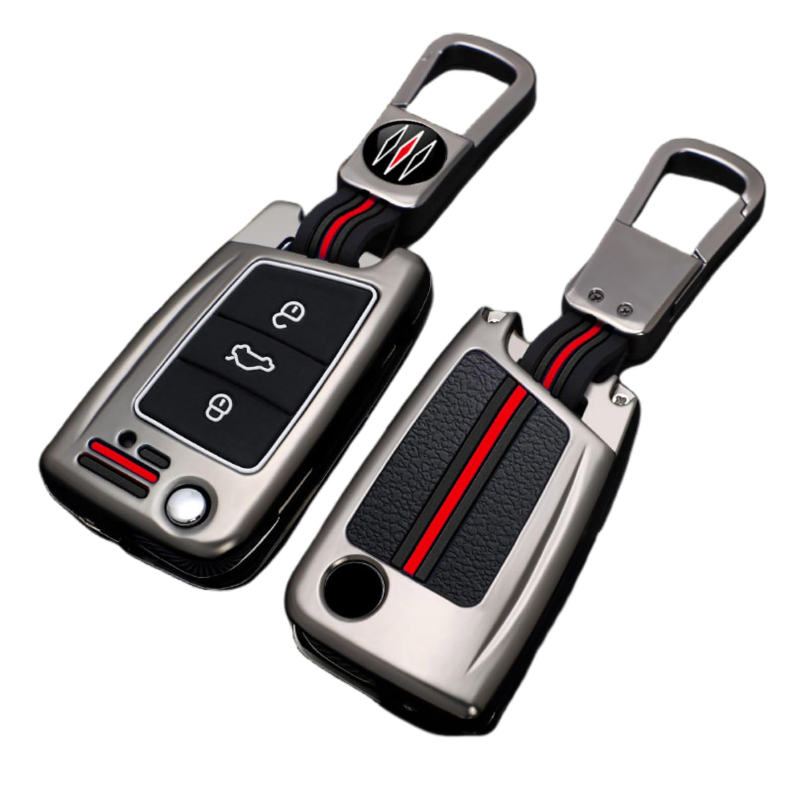 Happyit Zinc Alloy Car Key Cover Case fit for Volkswagen VW Polo Golf 7 MK7 Tiguan Octavia Kodiaq Karoq Ateca Leon 3 Buttons 360° Water Proof Protect with Fluorescence (Matt color)