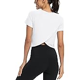 Mippo Workout Tops for Women Cropped Split Back Athletic Gym Exercise Shirts Loose Fit