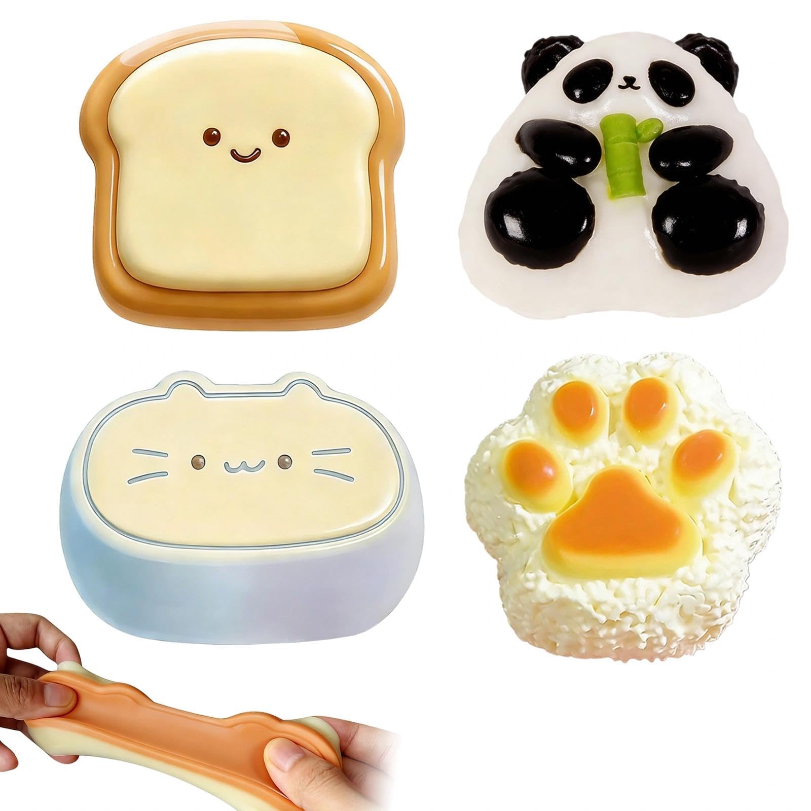 Taba Squishy Toys Set, 4PCS Fufu Squishy Squeeze Toy, Adorable Kitten, Kitty Paw Print, Toast Slice, and Panda Squishy Viscuits Squeeze Toys for Stress Relief Sensory Play Fidget Gifts