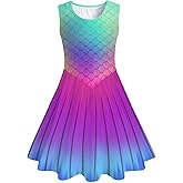 Funnycokid Girls Dress Summer Sleeveless Sundress Birthday Outfit Twirly Mermaid Party Kids 4-15 Years