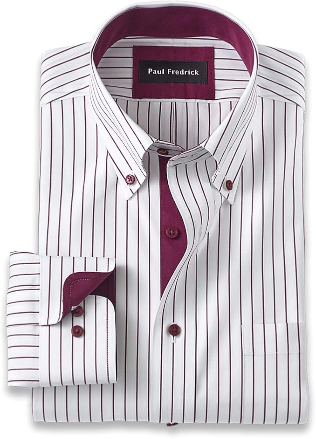 Paul Fredrick Men's Slim Fit NonIron Cotton Stripe Dress Shirt at