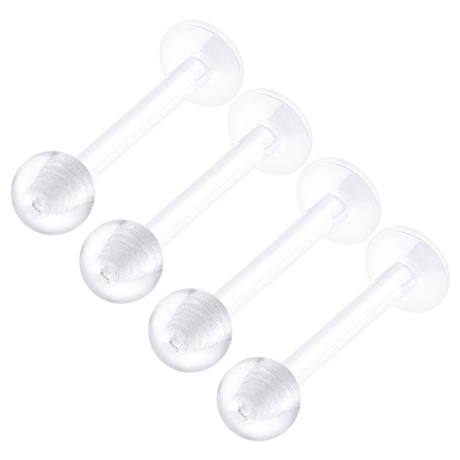 KJM FASHION 4PCS Flexible Clear Acrylic Monroe Piercing Retainer 16 Gauge Ball Cartilage Earring Piercing Jewelry See More Size,Acrylic, Metal