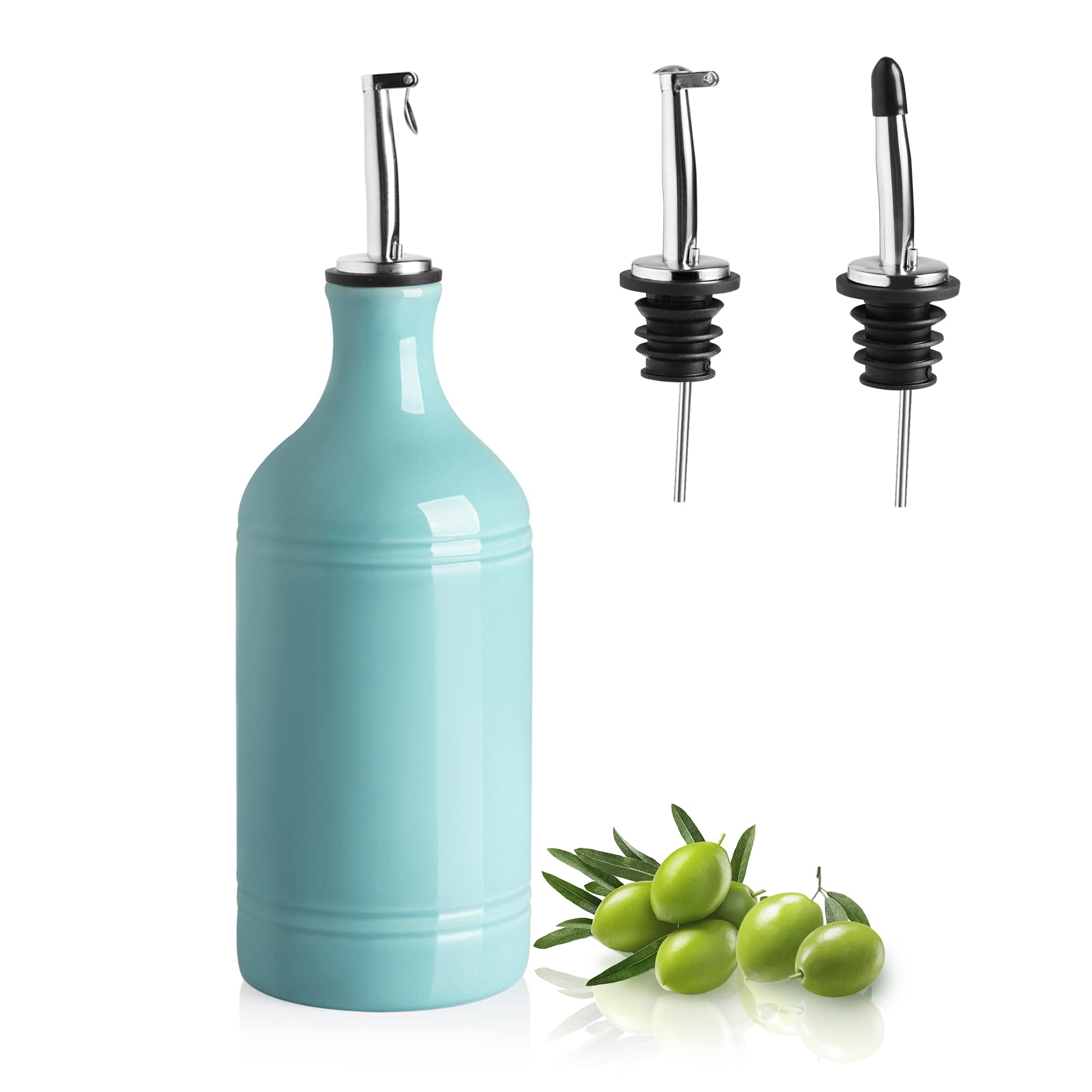 Photo 1 of Sweejar Ceramic Olive Oil Dispenser Bottle, Opaque Oil Cruet Protects Oil to Reduce Oxidation, Suitable for Storage Oil, Vinegar, Coffee Syrups & Other Liquids, Pack of 1, 15.5 Fl Oz (Turquoise)