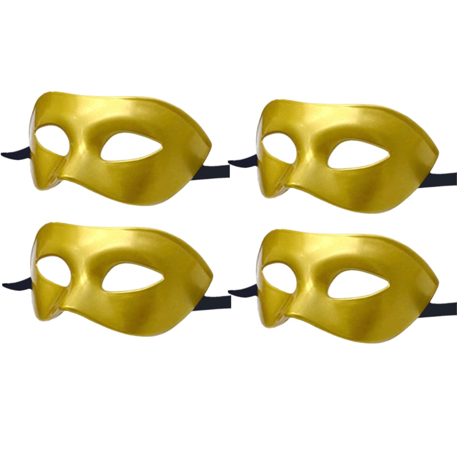 LECMACY Men Women Masquerade Mask, High Elastic Bendable Plastic Half Face Eye Mask, Solid Color, Suitable for All Prom (Gold 4 Pack)