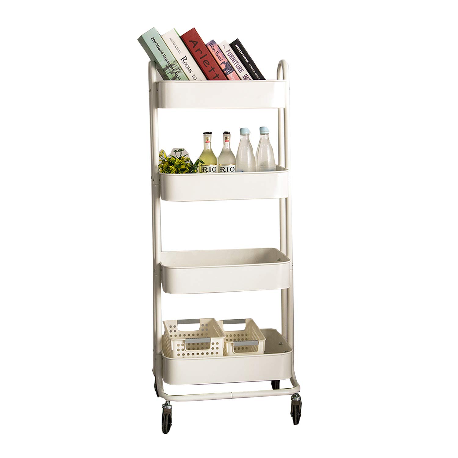 Best Large White 4-Tier Rolling Kitchen Cart