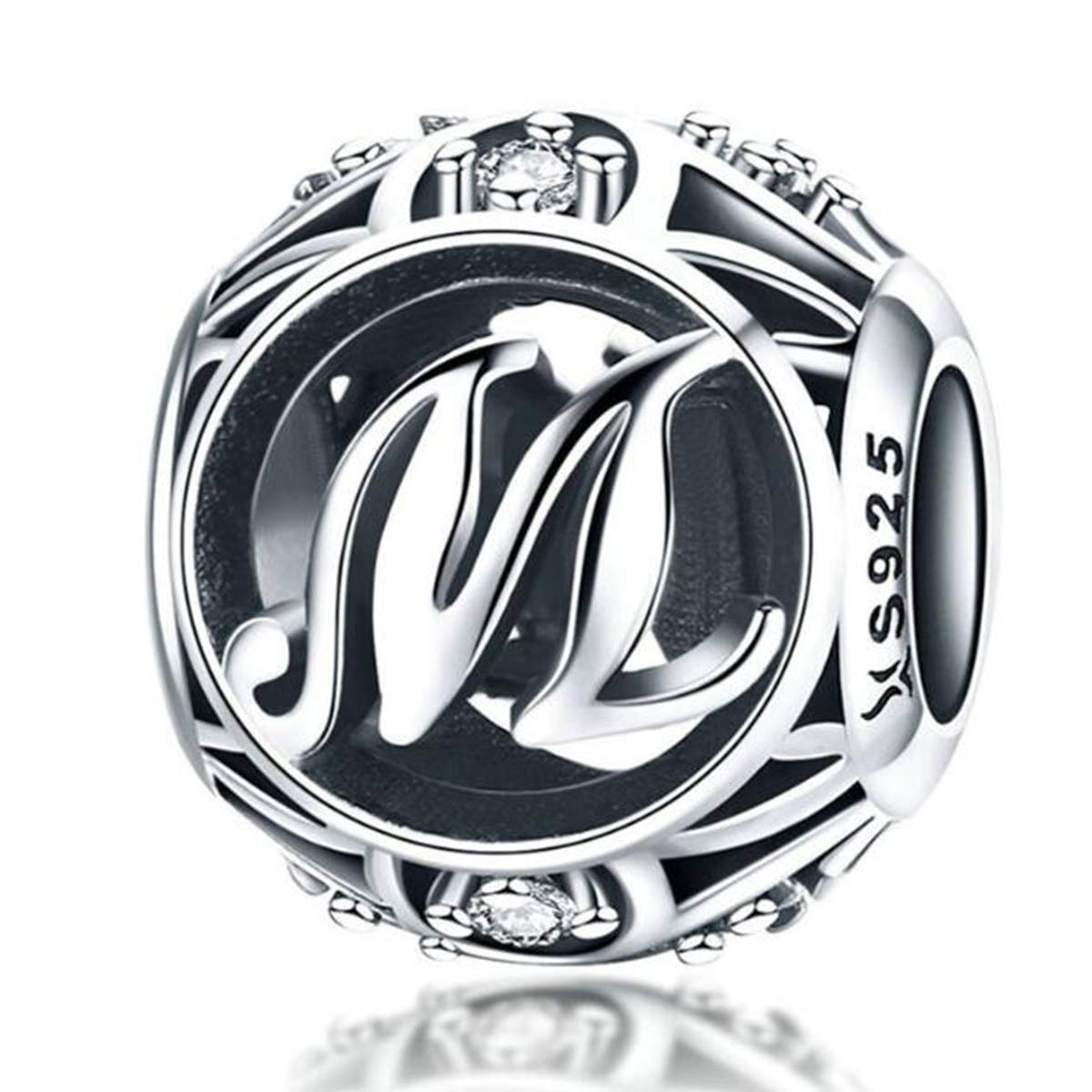 Birthday Charms Genuine 925 Sterling Silver DIY Initial A-Z Charm Alphabet Charms Letter Beads for Pandora Charms Bracelets (Letter M)