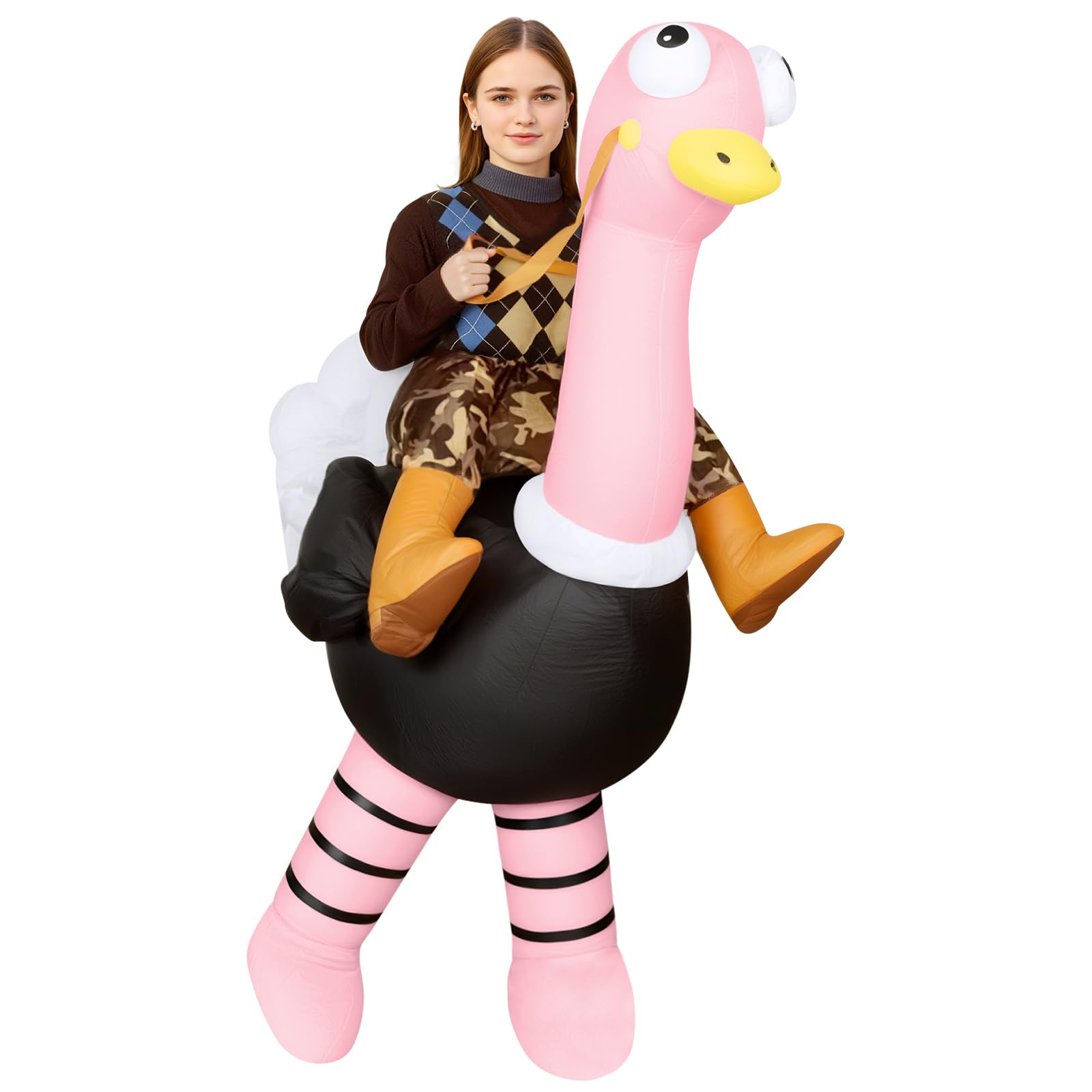 AYBUY Ostrich Costume, Ostrich Ride Inflatable Costume Blow up Fancy Dress for Adults, Funny Ride-on Ostrichs Halloween Costumes for Halloween Cosplay Masquerade Party（Pink）