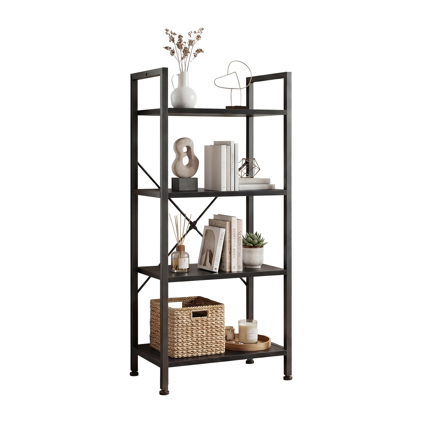 DUMOS 4 Tiers Bookshelf, Classical Book Shelf, Tall Display Shelves in Living Room/Home/Office, Storage Organizer for CDs/Books/Movies, Black Image