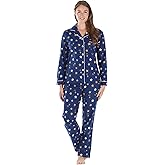 PajamaMania Women's Cotton Flannel Long Sleeve Button-Down Pajamas PJ Set