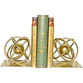 Book Ends Decorative, Modern Metal Unique Gold Bookends for Shelves, Round Design Bookend Book Stopper Holder for Home Office
