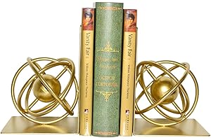 JUCONSIN Book Ends Decorative, Modern Metal Unique Gold Bookends for Shelves, Round Design Bookend Book Stopper Holder for Home Office