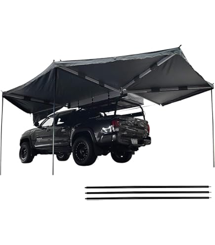 Freestanding Vehicle Awning Overland Vehicle Systems XD Nomadic 270 Awning - Driver Side With LED Lights & Blackout Ovs 270 Awning