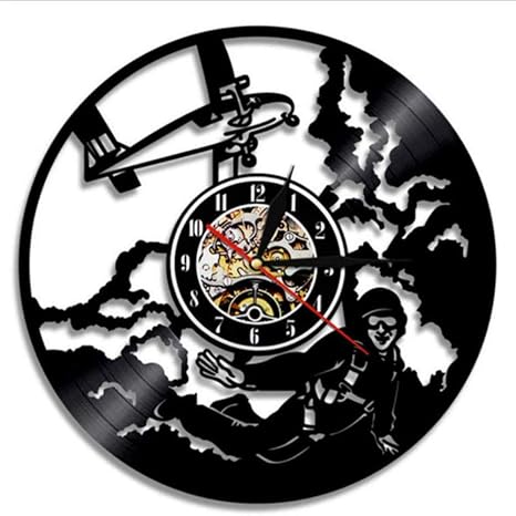 Amazon Co Jp Buzdaoパラシュートビニールレコード壁時計モダンデザインジャンプスポーツ3d装飾ビニール時計壁時計家の装飾ギフトスカイダイバー ホーム キッチン