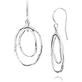 JEAN RACHEL JEWELRY 925 Sterling Silver Dangle Earrings for Women - Double Open Circle Minimalist Vintage Design - Hypoallergenic, Lead & Nickel Free Jewelry - Artisan Handcrafted Statement Earrings