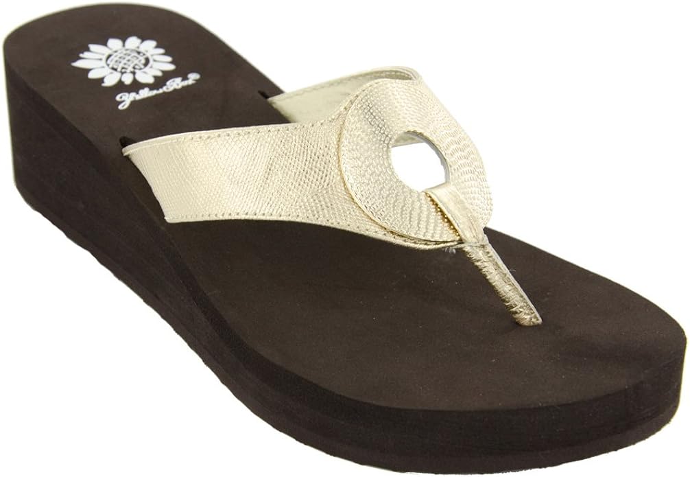 yellow box gold flip flops