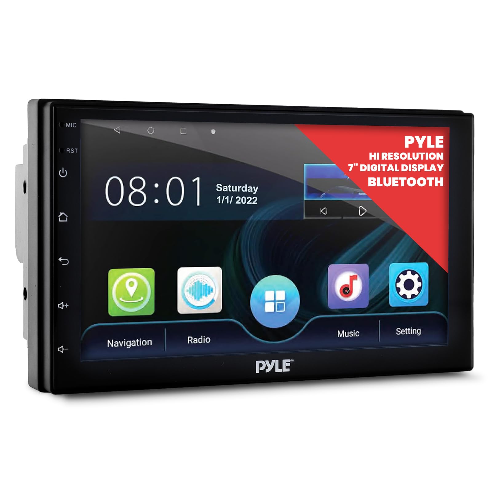 Pyle Double DIN Car Stereo Receiver - 7 Inch 1080P HD Touch Screen Bluetooth In-Dash GPS Navigator Car Audio Receiver - WiFi/GPS/AM/FM Radio, Mirror Link for Android iPhone Image