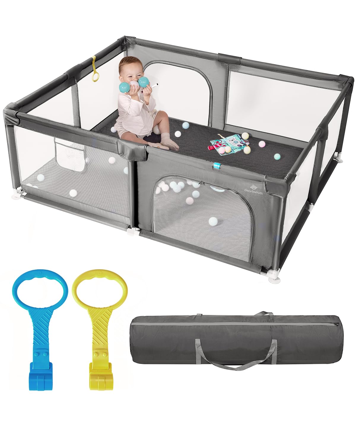Photo 1 of Baby Playpen with Mat, 71" x 59" Extra Large Play Yard for Babies and Toddlers, Baby Fence with Soft Thick Play Mat, Indoor Safety Activity Center for Infants, Easy to Assemble and Clean?Gray?