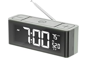 I·CODE Alarm Clock Radio, AM/FM Radio with Auto-on Timer, Dual Alarm, Snooze,Temperature, Loud Alarm,Large Display with Big Button,Easy to Set
