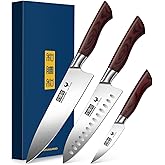 HOSHANHO 3-Piece Kitchen Knife Set, Ultra Sharp Chef/Santoku/Paring Knives,Professional High Carbon Steel Knives with Ergonomic Handle, Ideal Cooking Gift Set