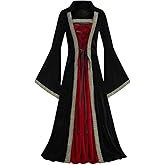 AGCOAH Women's Renaissance Medieval Costume Classic Stand Collar Princess Long Dress Witch Outfit Halloween Cosplay