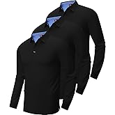 V VALANCH 3 Pack Men's Long Sleeve Polo Shirts Moisture Wicking Golf Polos Business Travel Casual Collared Shirt