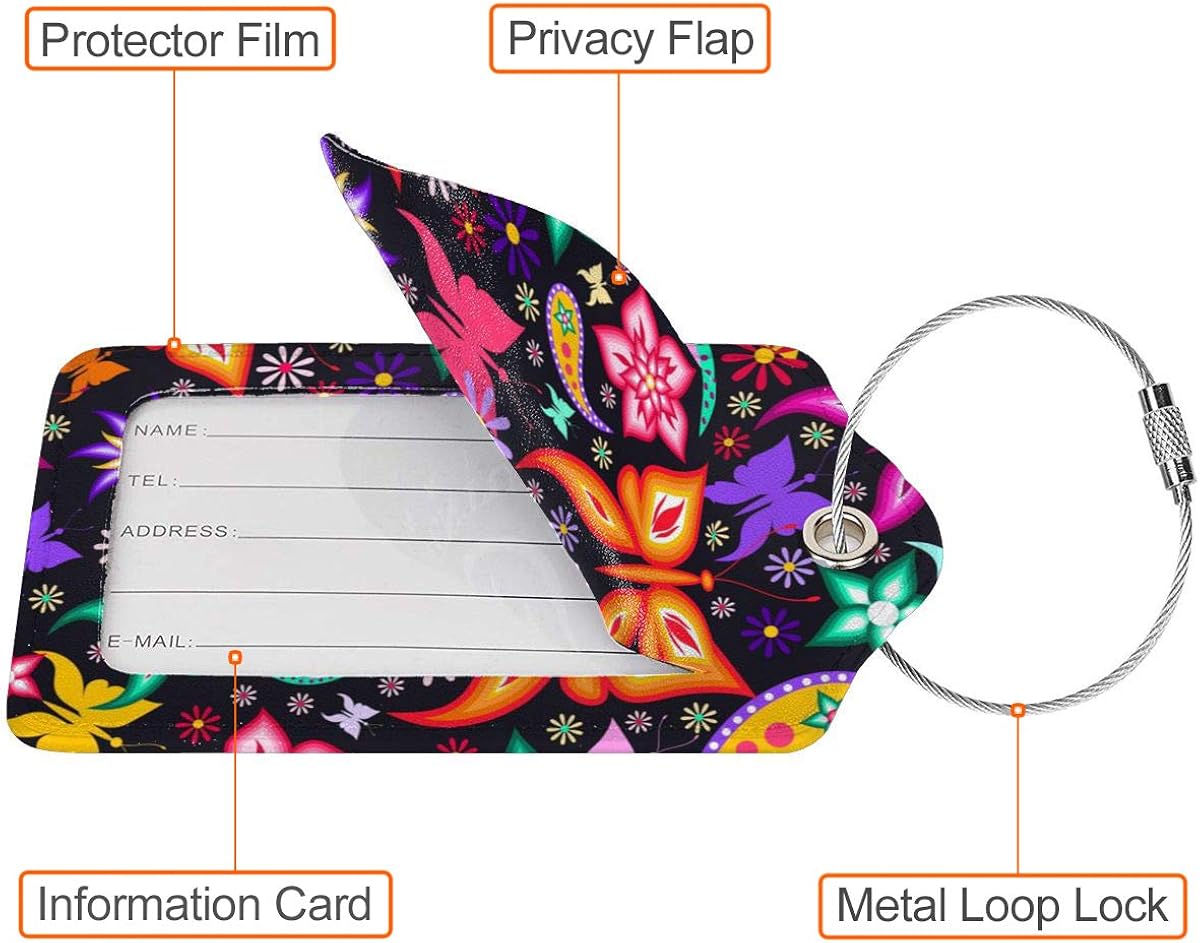  | Butterfly Luggage Tags 2 Piece of Sets Cute PU Leather Suitcase Labels Baggage Bag Label with Stainless Steel Loop Travel ID Handbag Tag Travel Accessories for Women Men Kids Teen Girls | Luggage Tags