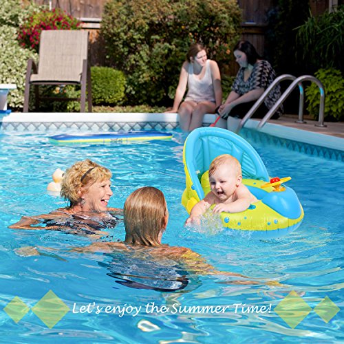 Peradix Baby Float Water Toys with Inflatable Canopy Sunshade Swimming Pool Boat Floating Ring (Apple Green) - Thumbnail 6