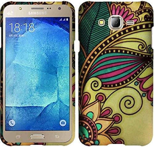 Premium Rubberized Snap-On Hard Shell Protective Case for Samsung Galaxy J7 SM-J700 (2015) + LCD Screen Protector [SlickGearsTM] (Golden Flower)