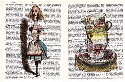 Teacups Alice in Wonderland 2 Pack Vintage Dictionary Style Art Print | Unframed | 8.5 x 11