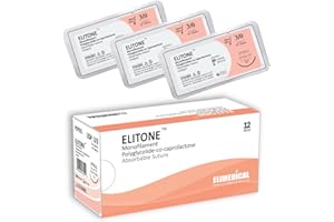 ELIMEDICAL ELITONE Veterinary Monofilament Polycaprolactone Absorbable Sutures, Reverse Cutting 3/8 Circle, 24 mm, 3/0 36 inch (91 cm), 12 Individual Pack, FS1, 942PGCL