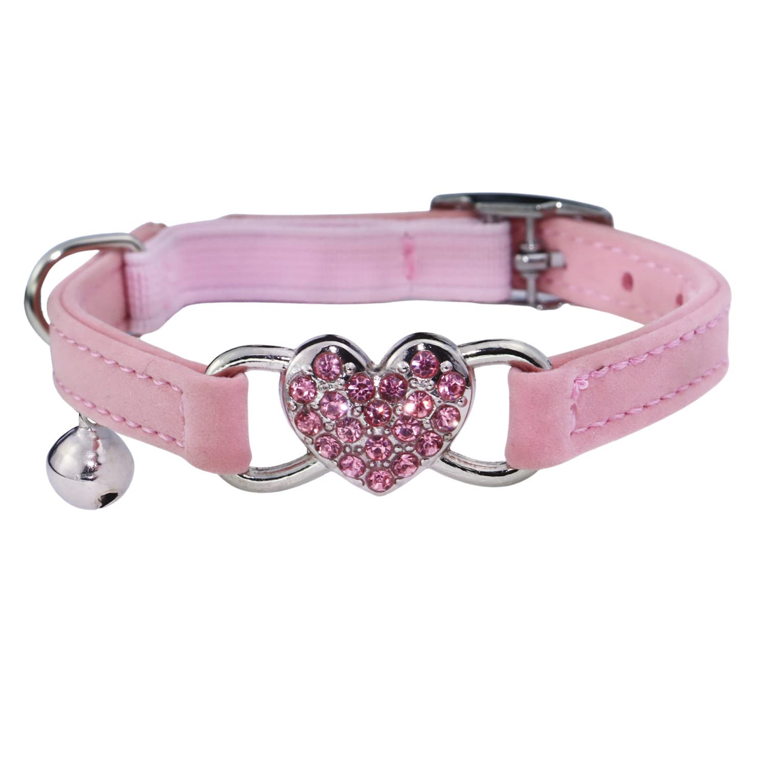 Photo 1 of WDPAWS Heart Bling Cat Collar with Safety Belt and Bell Adjustable 8-10 inches for Kitten Cats (Pink)