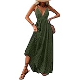 MakeMeChic Women's Summer Blue and White Floral Dress 2026 Boho Backless Maxi Sundress Spaghetti Strap Flowy Dress