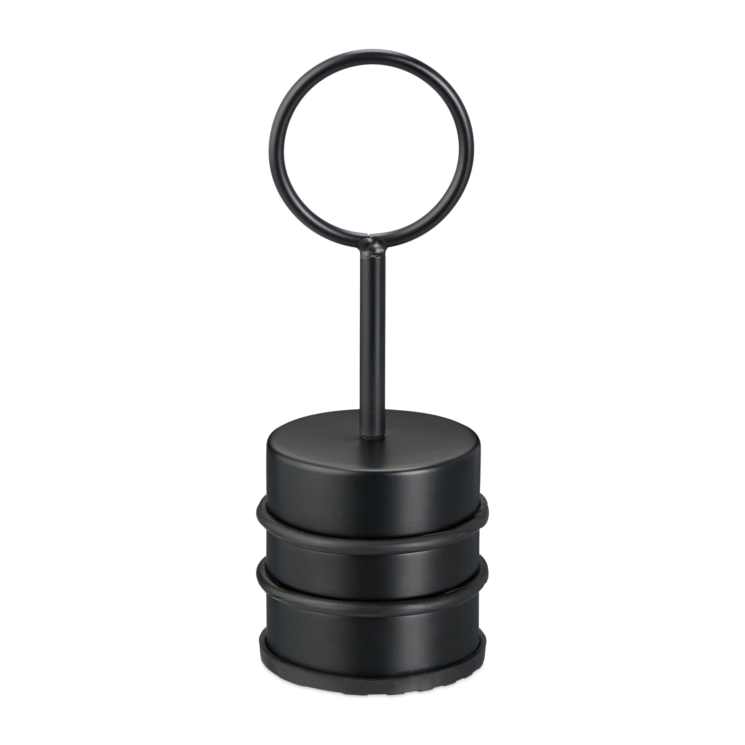 Relaxdays Doorstop with Handle, Stainless Steel & Rubber Rings, Door Buffer, No Slamming, Inside, HxØ: 20 x 7 cm, Black