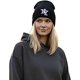 NY Winter Knit Beanie with Logo, Unisex - One Size - Black - Insulated Comfy Hats, Cuffed Design