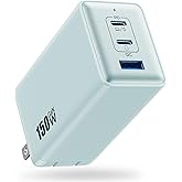 150W USB C Charger Block,GaN III Compact Foldable Wall Charger 3 Port Fast Charging Station,PD QC PPS Portable USB C Hub 100W Laptop Adapter for MacBook Pro/Air,iPad,iPhone 17/Pro,Galaxy S24,Dell etc