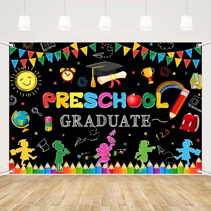 Photo 1 of MEHOFOND Preschool Graduate Backdrop Preschool Graduation Decorations Class of 2025 Pre Kindergarten Congrats Grad Party Ceremony Background Photo Booth 7x5ft