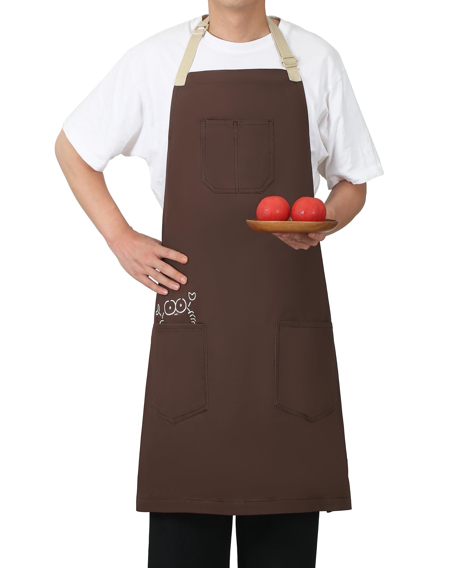 Pincy Soft Cotton Apron - Unisex Adjustable Bib Apron, Art Apron with Embroidered, Great for Florist and Kitchen (Coffee)