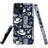TnXee Case Compatible with iPhone 14,Fall Prevention Glossy Hybrid 2-Layer Hard Shell Cases for Girls Boys,Western Cowgirl Flower