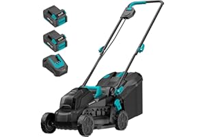 MightyMow Electric Lawn Mower with Brushless Motor, 20V 13 inch Cordless Lawn Mower with 5-Position Cutting Height Adjustment, 2x4.0Ah Battery and Charger Included