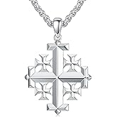 Lattd Jerusalem Cross Necklace 925 Sterling Silver Christian Jewelry for Men, w/Stainless Steel Chain 22 + 2 Inch