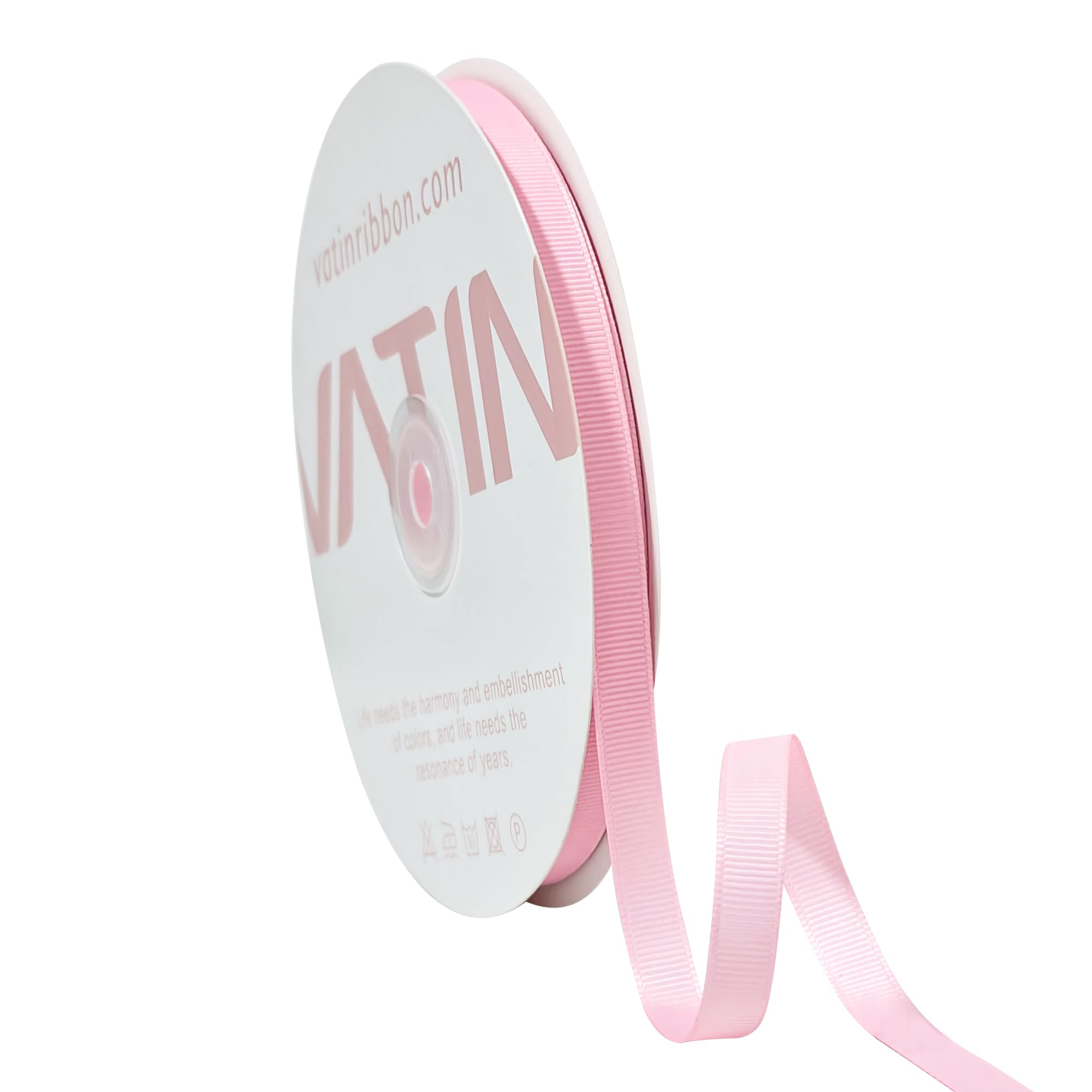 VATIN Solid 10 mm X 45 Metres Light Pink Grosgrain Ribbon 45 Metres Each Roll Perfect for Crafts, Wedding Decor, DIY Hair Accessories, Sewing, Gift Package Wrapping and More