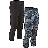 DEVOPS 2 Pack Men's 3/4 Compression Pants Athletic Leggings with Pocket