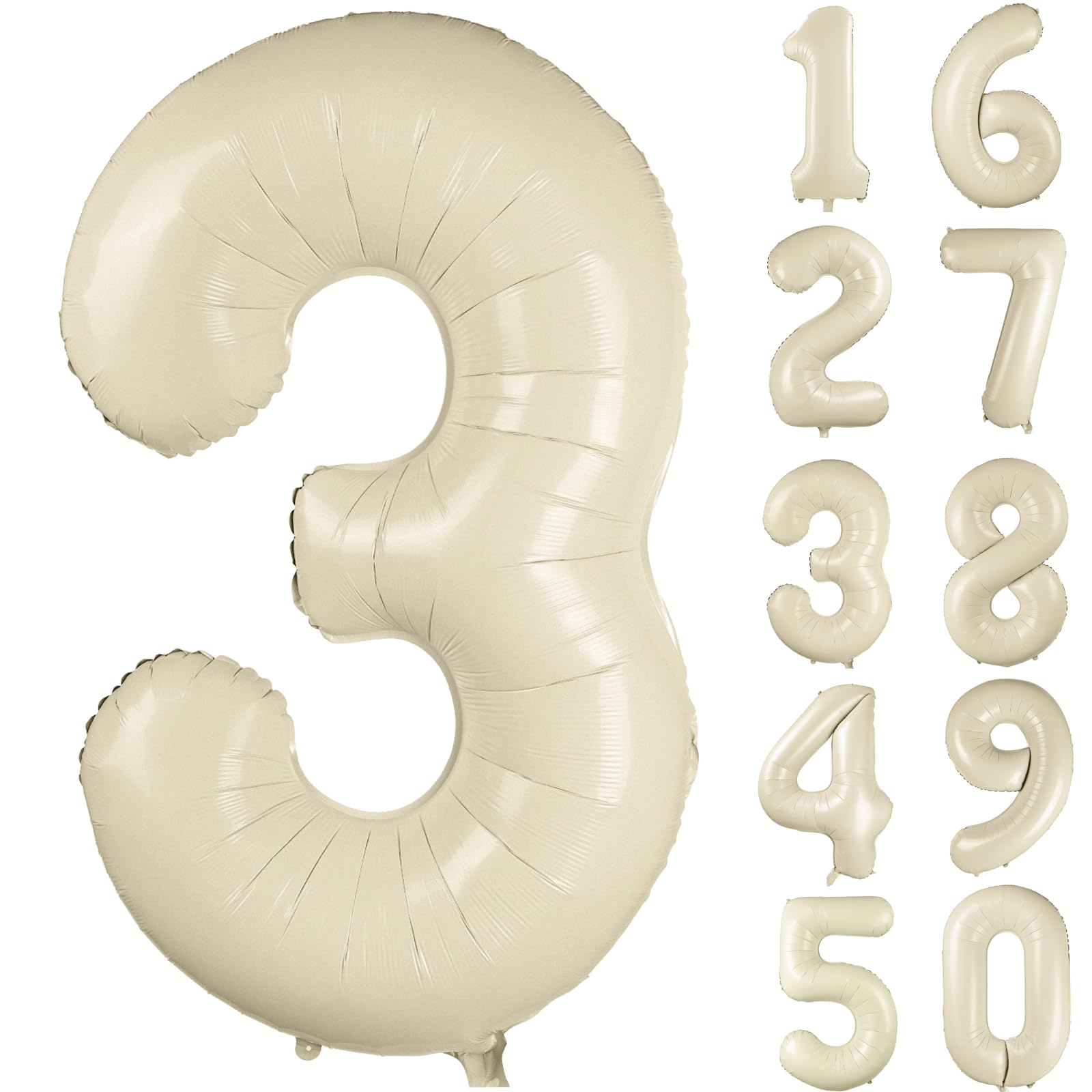 40 inch Cream White Number Balloon Giant Foil Helium Balloons Beige Number 3 Balloon for 3rd Birthday Party Anniversary Decorations Supplies