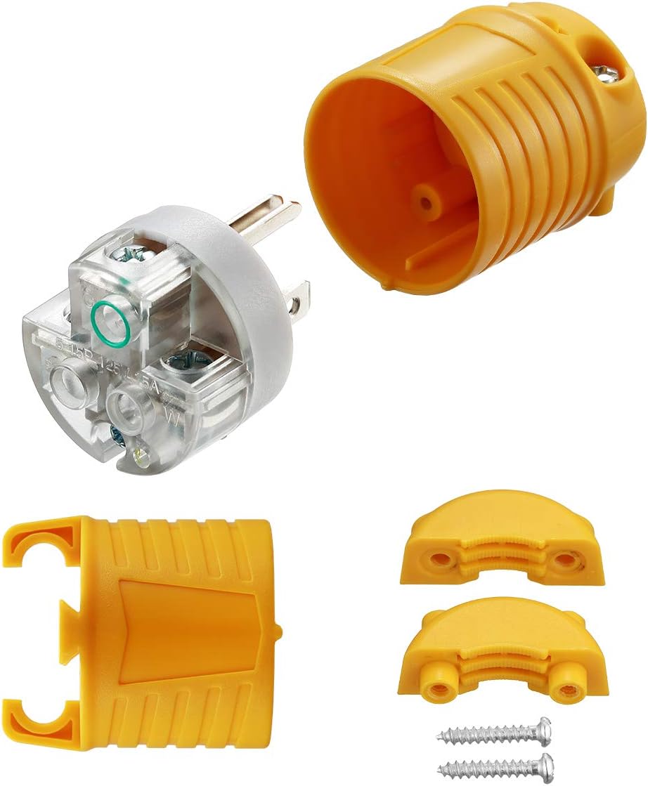 Miady Extension Cord Ends Male and Female, 15 Amp 125 Volt Heavy Duty Replacement Plug & Connector Set, Straight Blade Plug Grounding Type/ETL listed (5 SET) - - 
