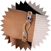 Iaceble Gothic Sapphire Snake Bracelet Gold Cuban Chain Bracelets Blue Crystal Snake Bracelet Snake Cz Bracelet Rhinestone Punk Serpent Hand Chain Bracelet Jewelry for Women