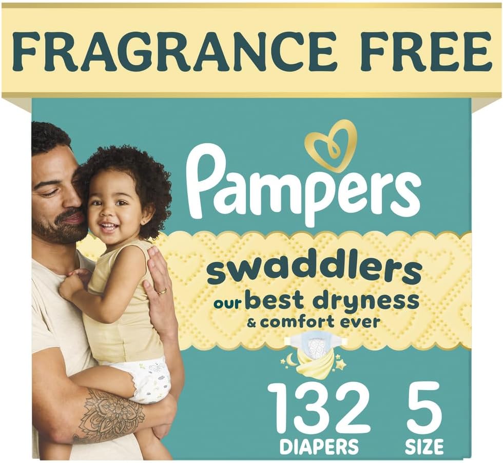 Pampers Swaddlers Diapers, Size 5 (20-37 lbs), 132 Count, Fragrance Free, Hypoallergenic, Absorbent, Pediatrician Recommended