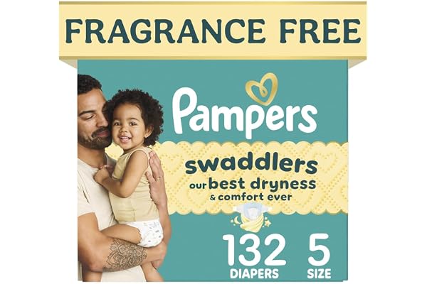 Pampers Swaddlers Diapers, Size 5 (20-37 lbs), 132 Count, Fragrance Free, Hypoallergenic, Absorbent, Pediatrician Recommended, Skin Safe